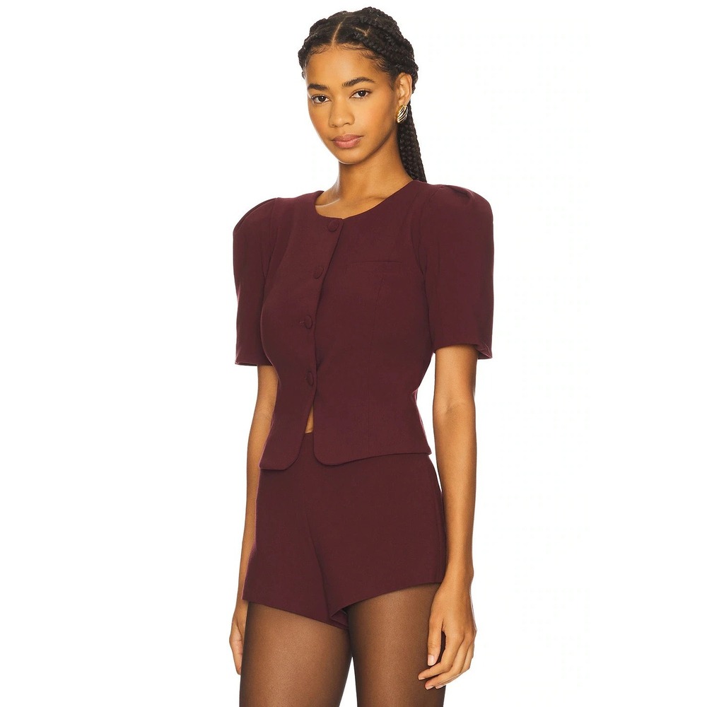 For Love & Lemons NWT Selena Burgundy Short Sleeve Blazer Top‎ Size XL - Picture 2 of 10